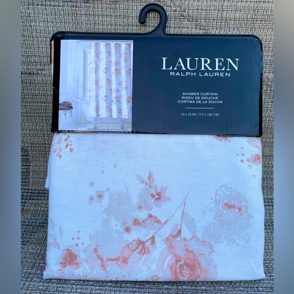 Ralph Lauren White Green Floral 100% Cotton Fabric Shower Curtain 70"x72"